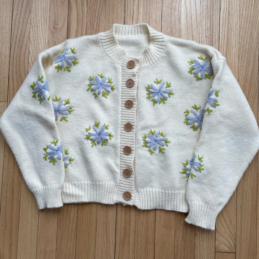 Cream Floral Sweater Cardigan